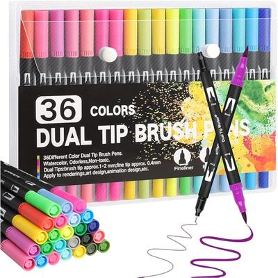 Corslet 36 Water Based Dual Tip Brush Pens: 1-2Mm & 0.4Mm Tips With Carrying Case For Art, Calligraphy And Sketching