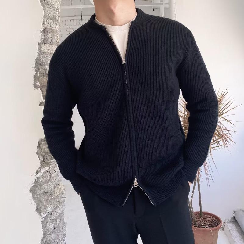Męski kardigan dzianinowy w jednolitym kolorze na jesień/zimę 2024: Modny, Casualowy, Pasujący do wszystkiego, Okrągły dekolt, Dostępne duże rozmiary