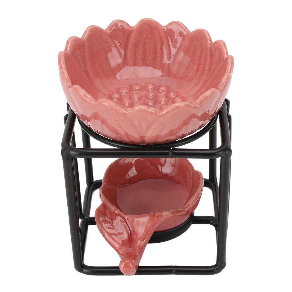 Teelichthalter Wachsschmelzbrenner Keramik Eisen Schwarzer Rahmen Rosa Halter Vintage Ätherisches Öl Bu