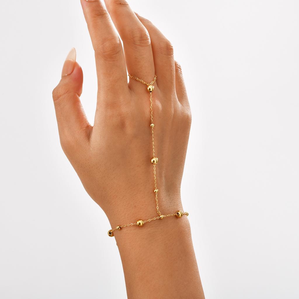 Stainless Steel Bead Hand Chain Bracelet For Women, Trendy Ring Bracelet Hand Chain Body Jewelry