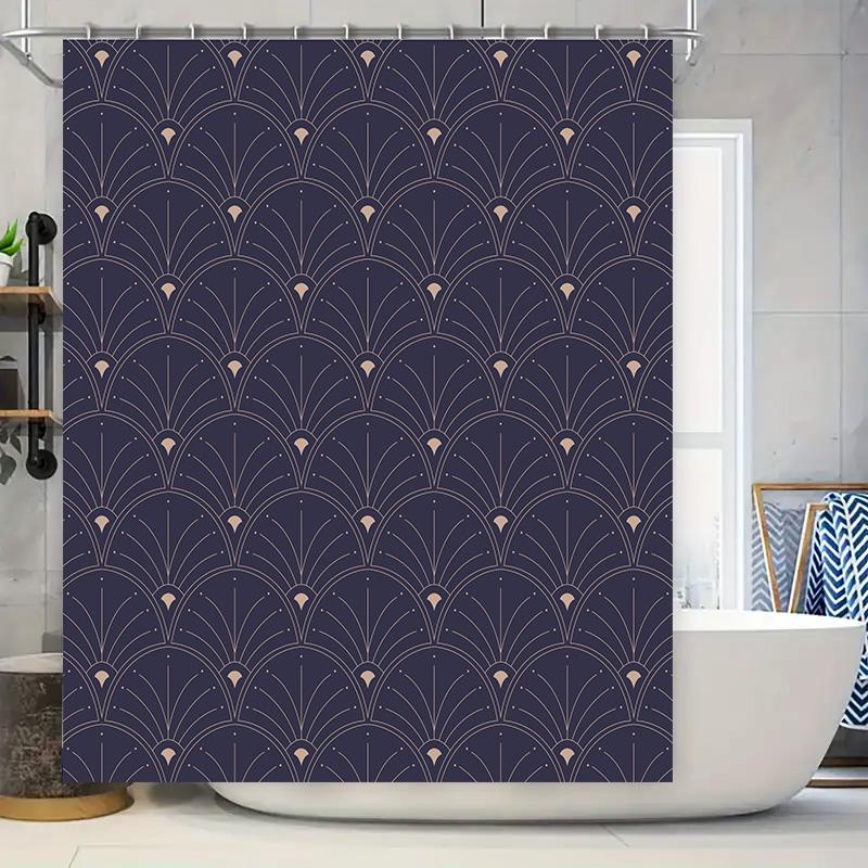 

Vintage-inspired navy blue shower curtain with gold accents perfect for a modern bathroom decor upgrade 90x180cm