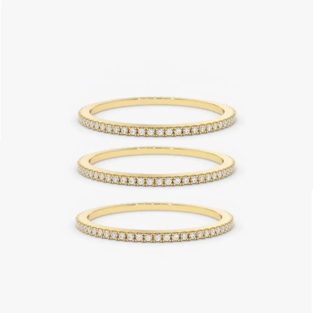 1/3PCS Thin Dainty Stackable Ring Mariasz Minimalist Full Eternity Band Cubic Zirconia Gold Plated Pave Rings for Women
