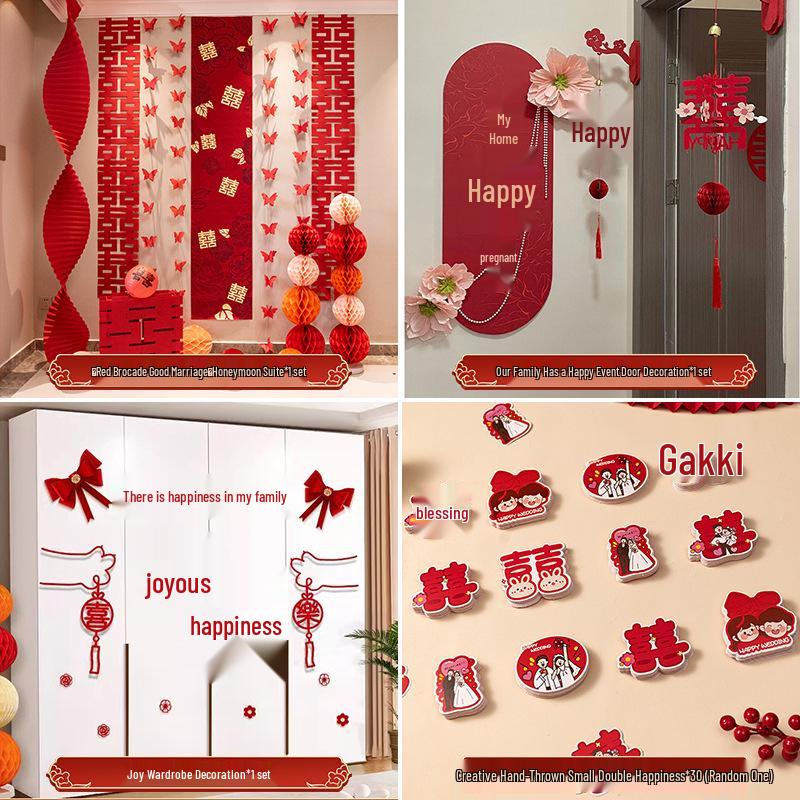 Wedding Decoration Set: Groom & Bride's Room Ornaments with Bunting & Robe Wall Décor