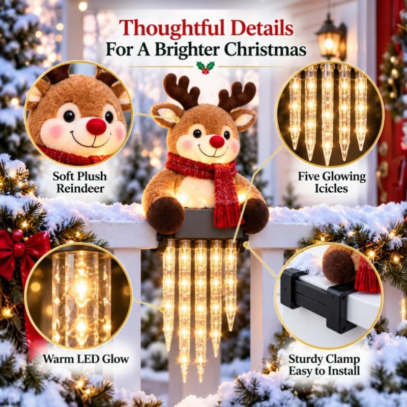 Snowman Icicle Railing Lights Christmas Decor Warm LED Winter Lighting Outdoor Ornament For Front Door, Balcony & Holiday Home