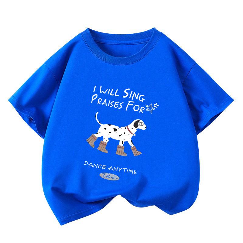 Korean Style Dachshund Cartoon Print Kids' Cotton T-Shirt - Cute & Casual Short Sleeve