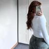 2024 Autumn/Winter Slim-Fit High-Neck Pleated Long-Sleeve Women's Top