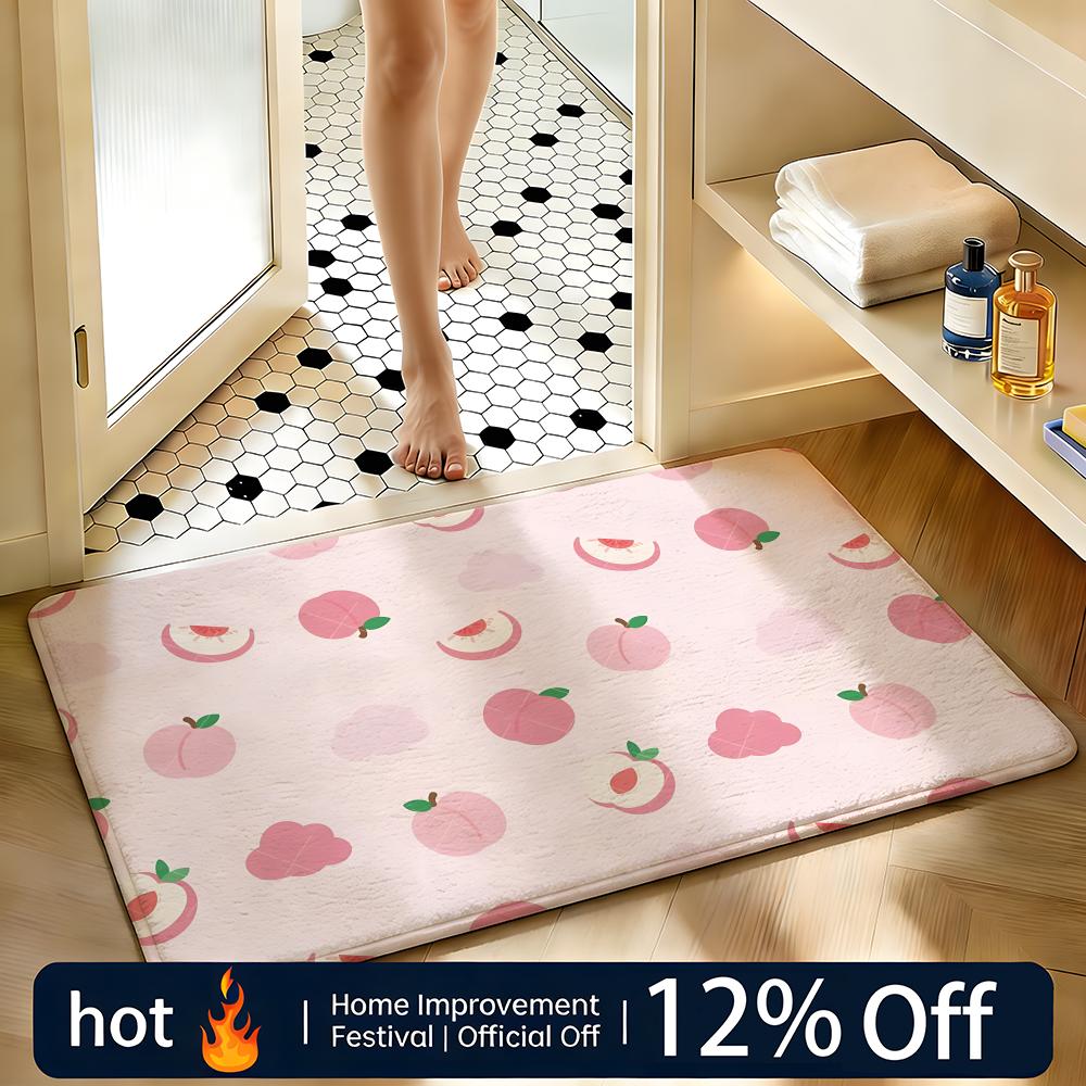 Soft Absorbent Non-Slip Rug Food Peach Floor Mat Home Decor Doormat Bedroom Floor Mat Shower Carpet