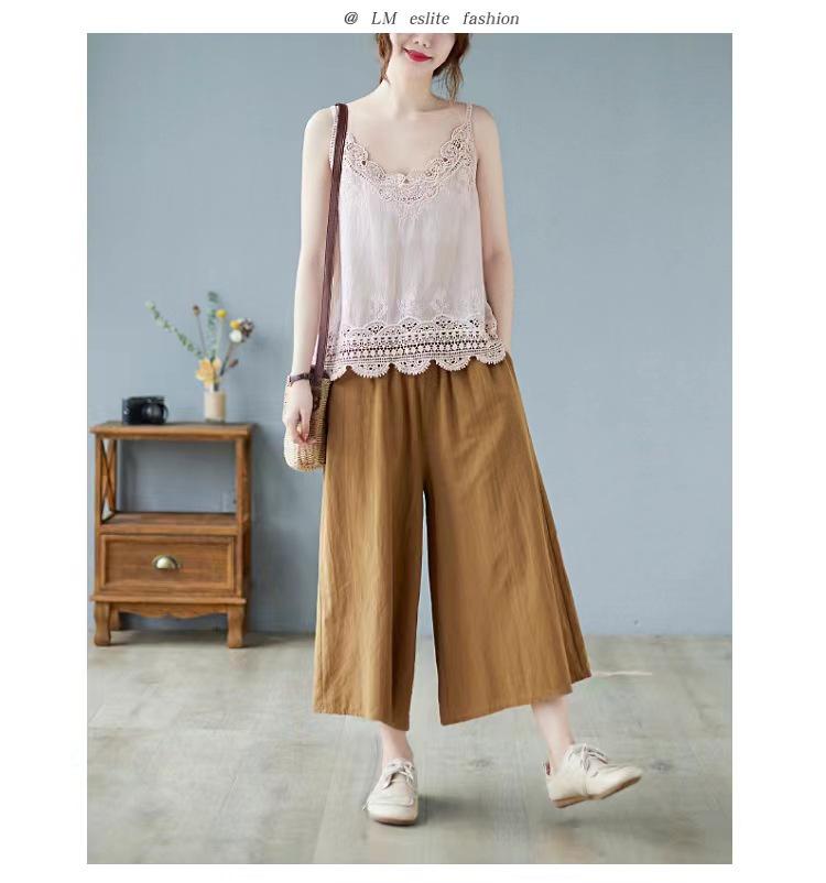 Women's Summer Lace Applique Tank Top – Sleeveless, Sexy, Loose Fit, Cotton with Edged Detailing