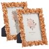 2Pcs Antique Picture Frame 5"x7" Resin Flower Photo Frame Vintage Photo Frames with Glass Front Tabletop Ornament for Home Decor