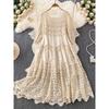Hollow-out Hook Flower Half Sleeve Elegance Lady Knitting Dress