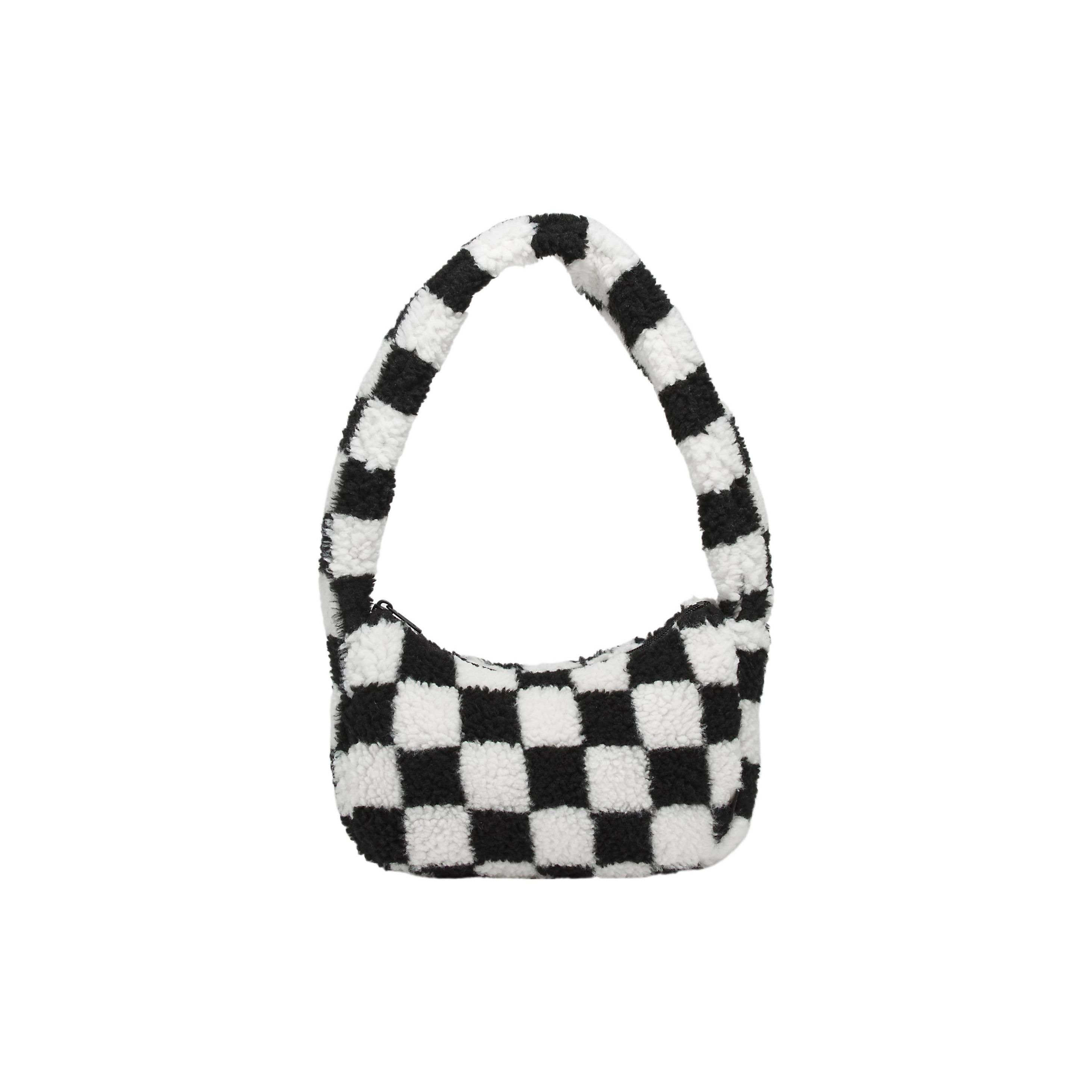 

Vans Checkerboard Pattern Cotton Tote Shoulder Bag Women bags Black White VN000F5G1KP Black White