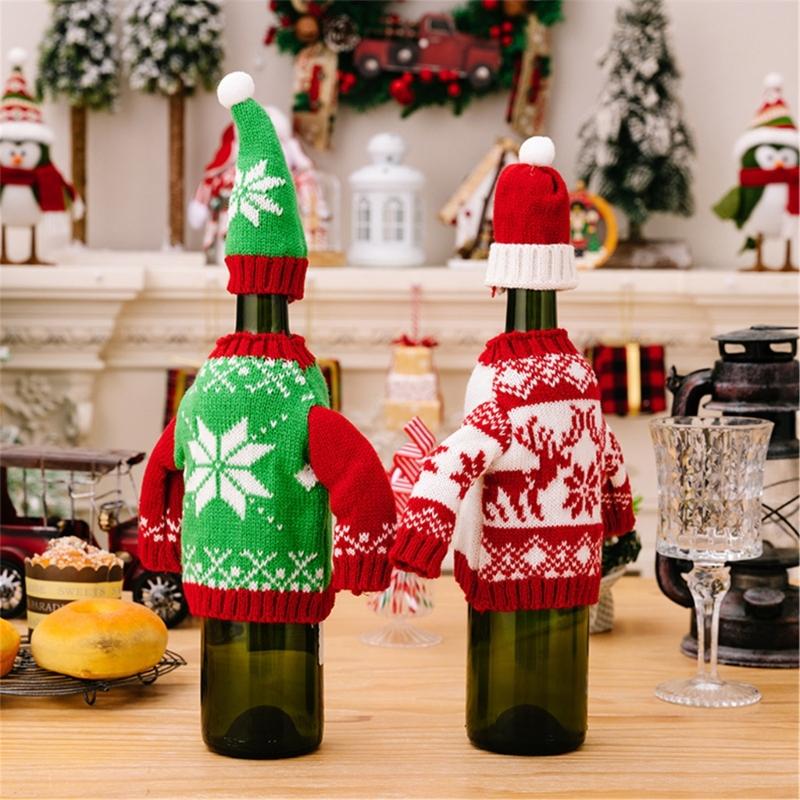 Holiday Wine Bottle Cover Festive Celebrations Woven Bags Party Dinner Decor 6XDE