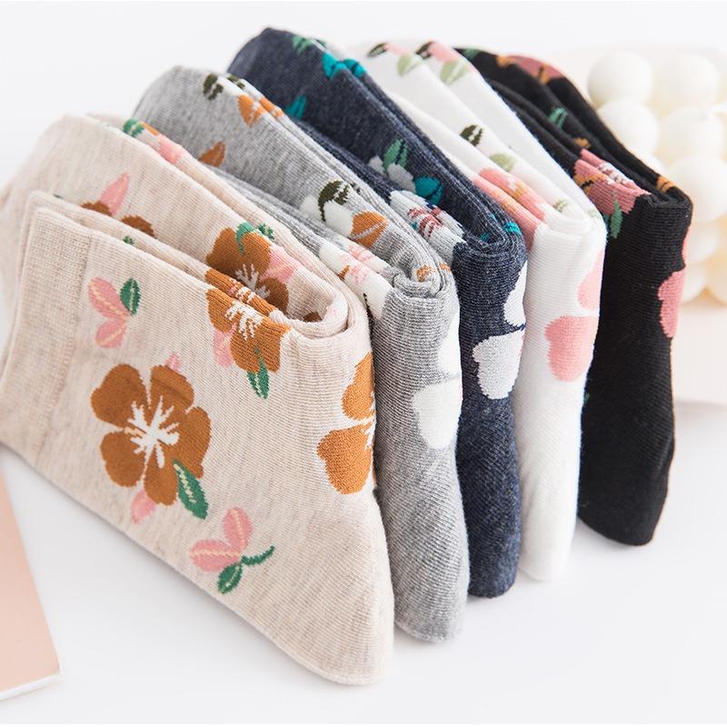 10 Pairs Women Floral Cotton Vintage Patterned Crew Middle Tube Socks Novelty Ankle Ruffled Warm Casual Sock