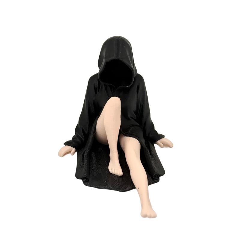 3D Mysterious Halloween Statue Gothic Black Robe Queen Figure Bookshelf Sculpture Spooky Sitting Statues Desktop Ornaments