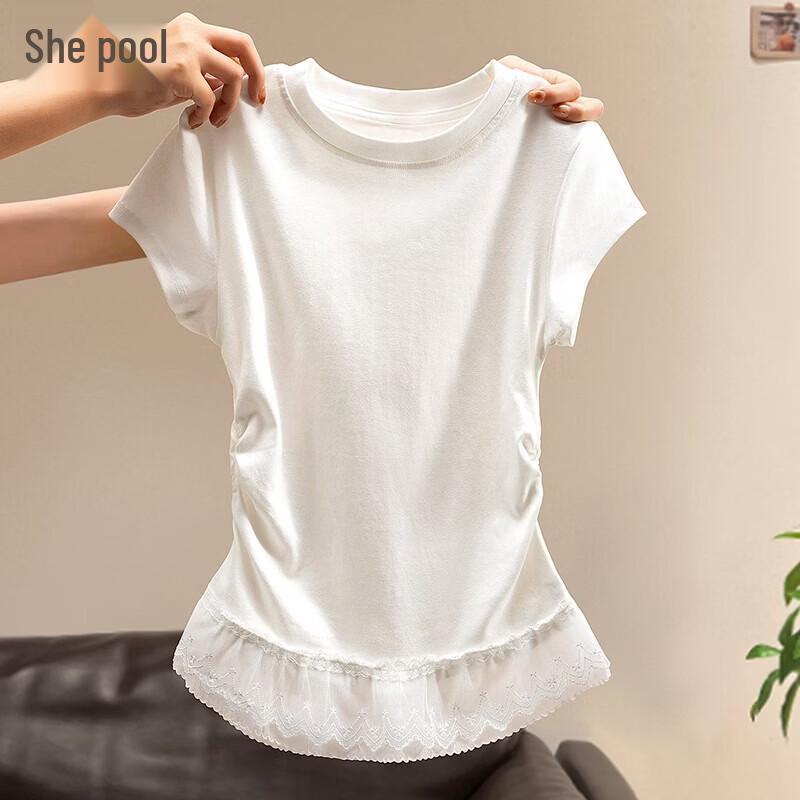 Women s Sweet Lace Hem Slim Fit T-shirt M