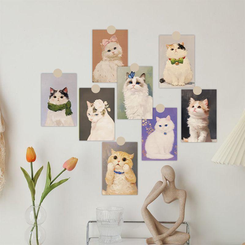 10 Sheets /set Cat Album Card Art Animal Illustrations Nordic-style Decorative Wall Stickers for Living Room