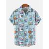 Blue Hawaiian Cute Cat 3D Printed Shirt Men's Fashion Hawaiian Comfortable Breathable Beach Shirt