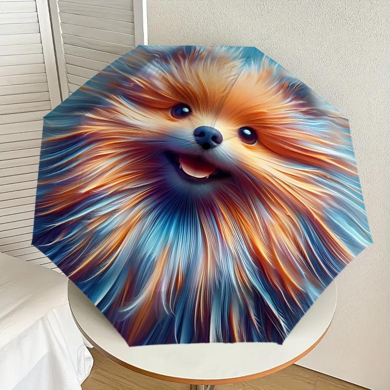 

1pc Pomeranian Art Automatic Folding Umbrella, Heavy-Duty 8-Rib Construction, Perfect for Everyday yy251114107