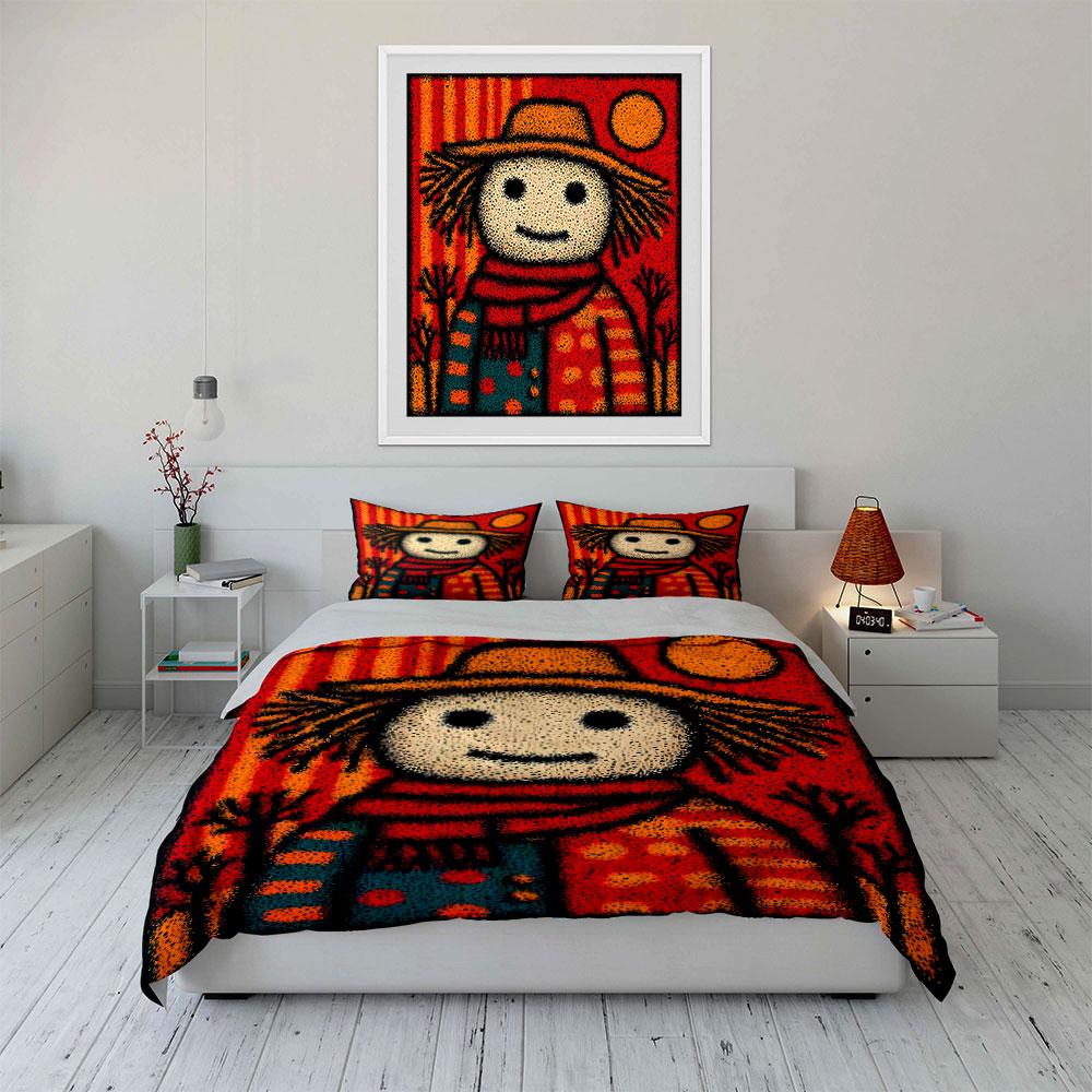 Cute Scarecrow with Warm Scarf Bedding Duvet Cover Set (1*Duvet Cover 2*Pillowcases, without duvet insert)