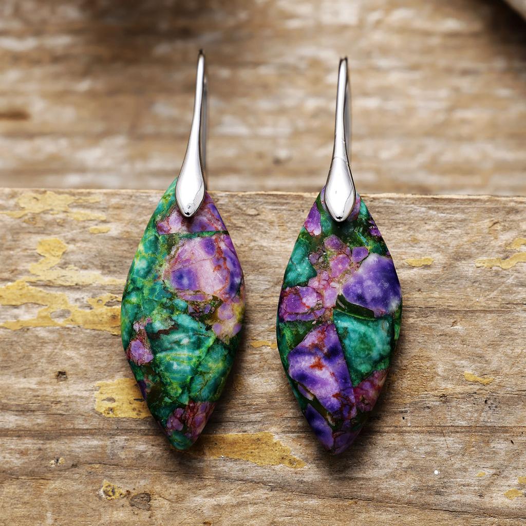 Bohemian Emperor Stone Leaf Pendant Earrings Popular Jewelry