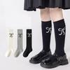 3pairs Girls' Knee-high Slouch Socks Black White Gray Bow Spring Stackable Tights For Kids 3-12Y Children Casual School Sockens