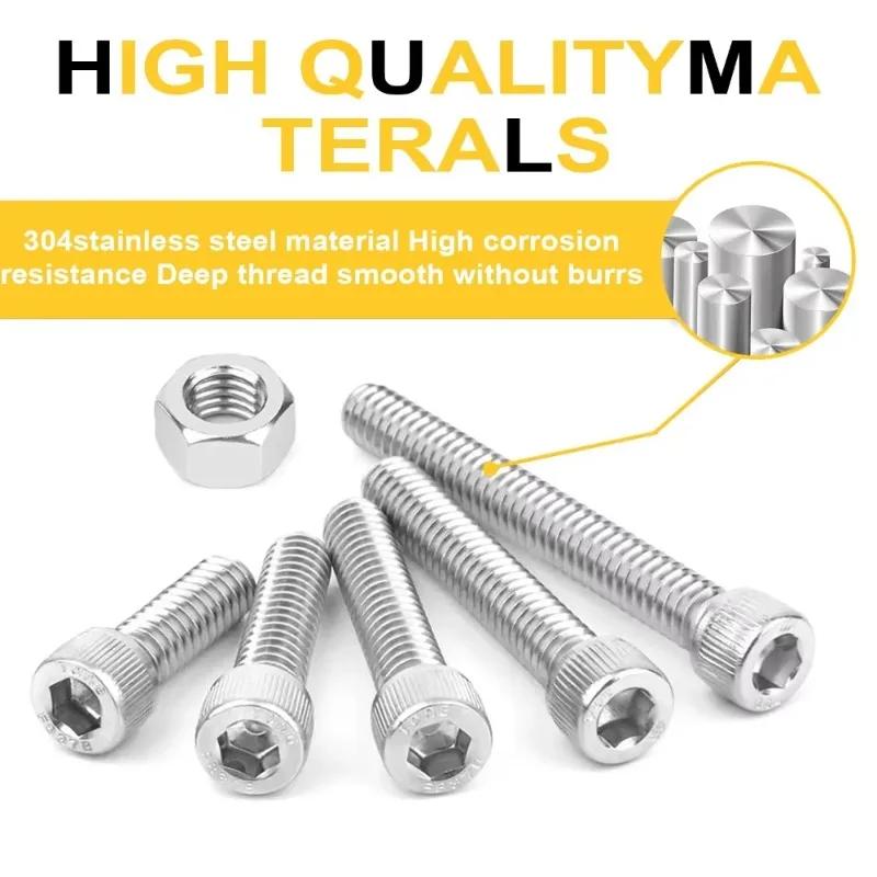 VKKM 150 Piece M3 304 Stainless Steel Hexagon Socket Screw Set, Multiple Sizes, Equipment Assembly, Essential for Fastening.
