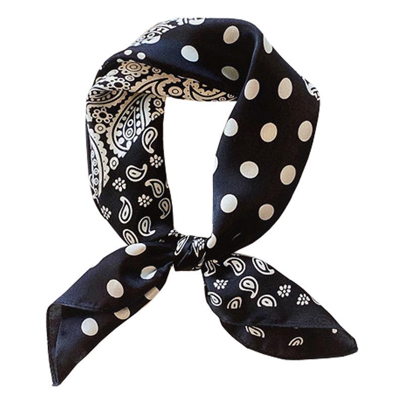 Professional Paisley Polka Dot Black Mulberry Silk Scarf for Women - Spring/Autumn Decorative Square Neckerchief