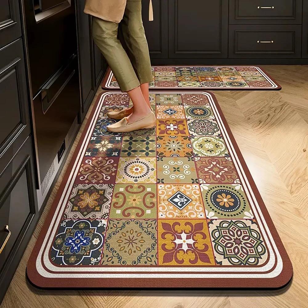 1/2pcs Kitchen Floor Mat, Anti-Slip And Absorbent Foot Mat, Long Strip Carpet, Modern Style Home Decoration Carpet