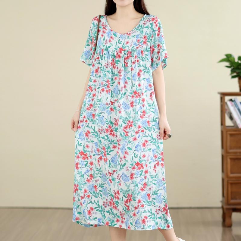 DIMANAF New 2026 Summer Women Plus Size Vintage Lady Long Dress Floral Print Beach sundress Loose Oversize Cotton