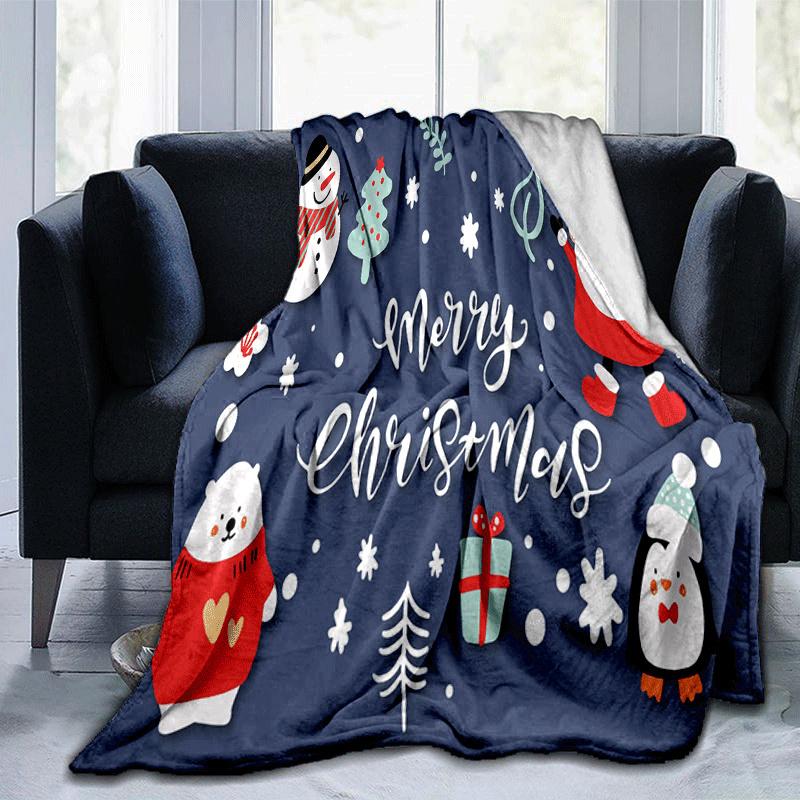1pc Santa Claus Printing Lightweight Flannel Blanket, Comfortable and Warm Blanket, for Camping Sofa Bed and Couch Office, Gift Blankets In All