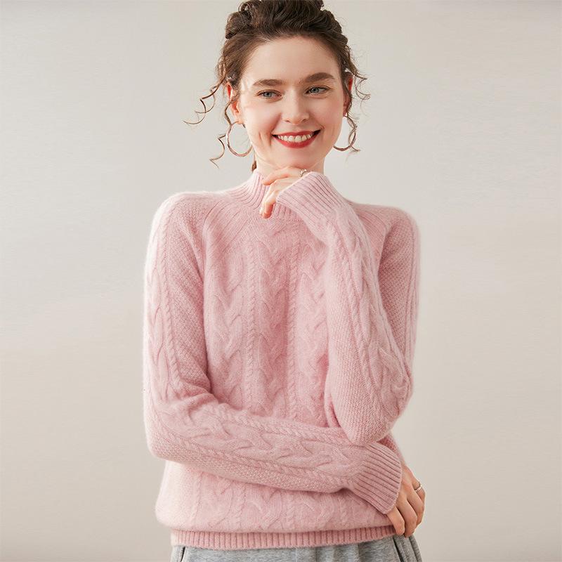 Women's Red Half-High Collar Thickened Cashmere Sweater - Warm Knit Base Layer for Autumn and Winter
