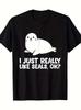 Grappig T-shirt voor heren "Ik vind zeehonden gewoon heel leuk, oké?"""" Grafisch T-shirt - Zacht Dagelijks T-shirt"""