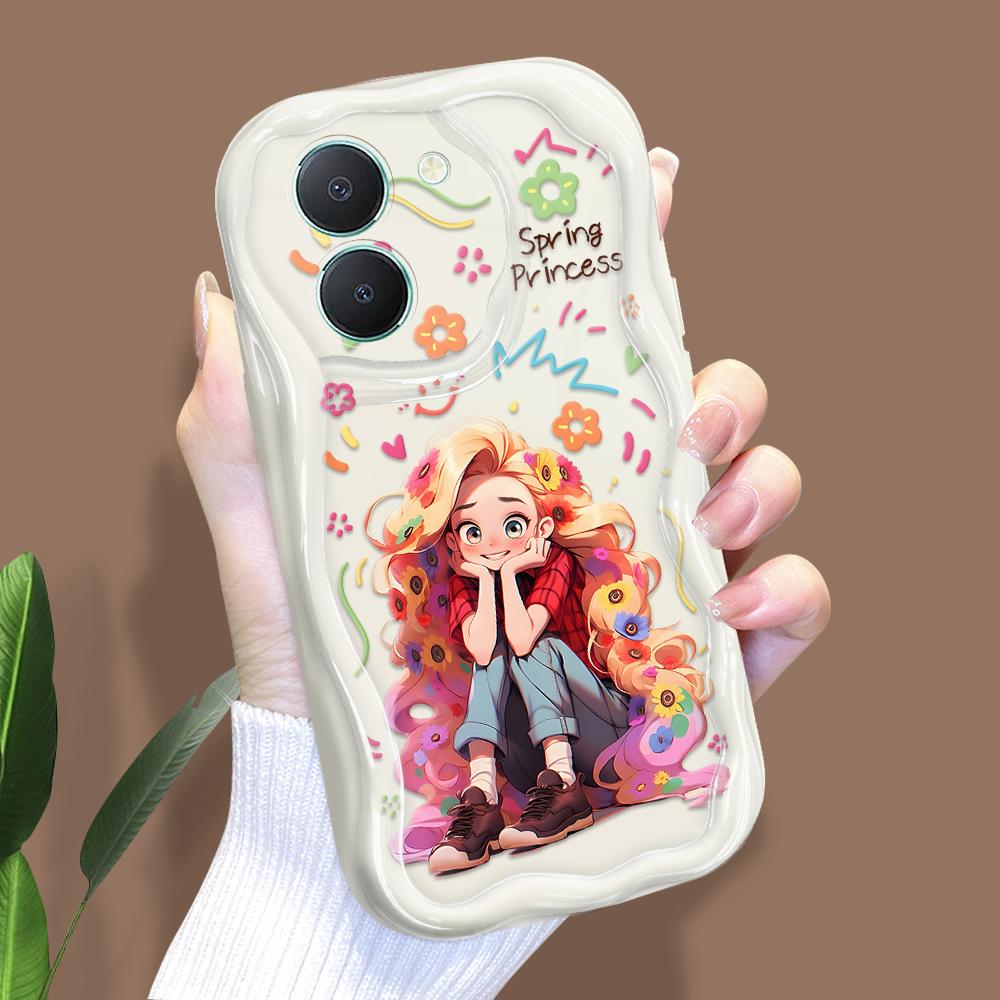 

Милый мультяшный узор, кремовая текстура, мягкий силиконовый чехол с волнистыми краями, чехол для телефона для Vivo Vivo Y93S белый