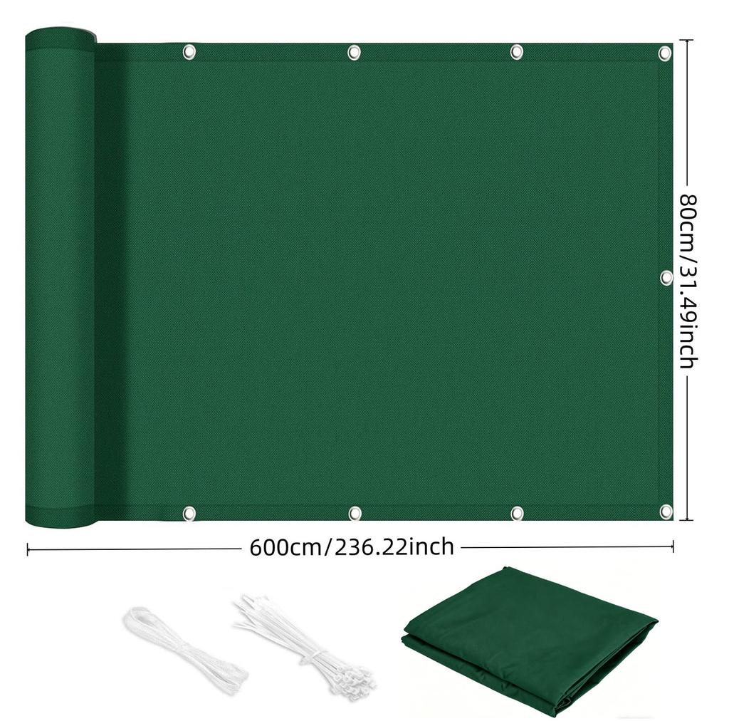 Balcony privacy screen, outdoor shade cloth, garden fence fabric, apartment railing cover, with drawstring ties—green