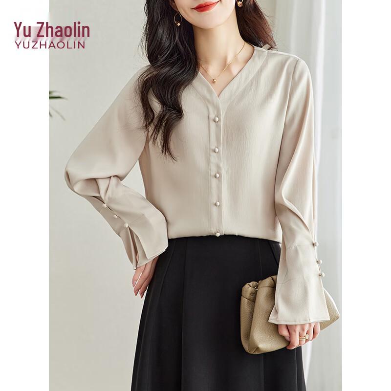 Yuzhaolin V-neck Ruffle Sleeve Long Sleeve Blouse 38