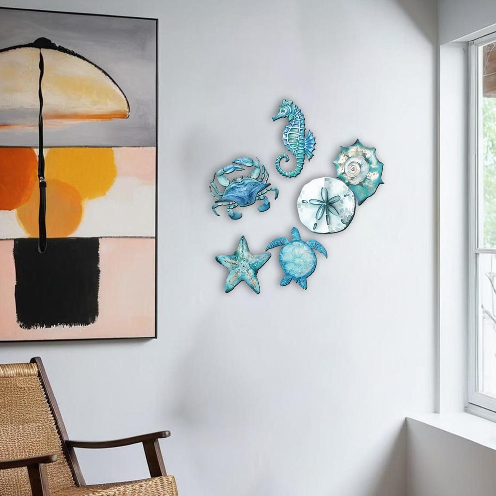 Handcrafted Wooden Ocean Wall Decor - Fish, Coral, Starfish & SailboatSet Ocean Home Decoration Non-3D Pattern Cute