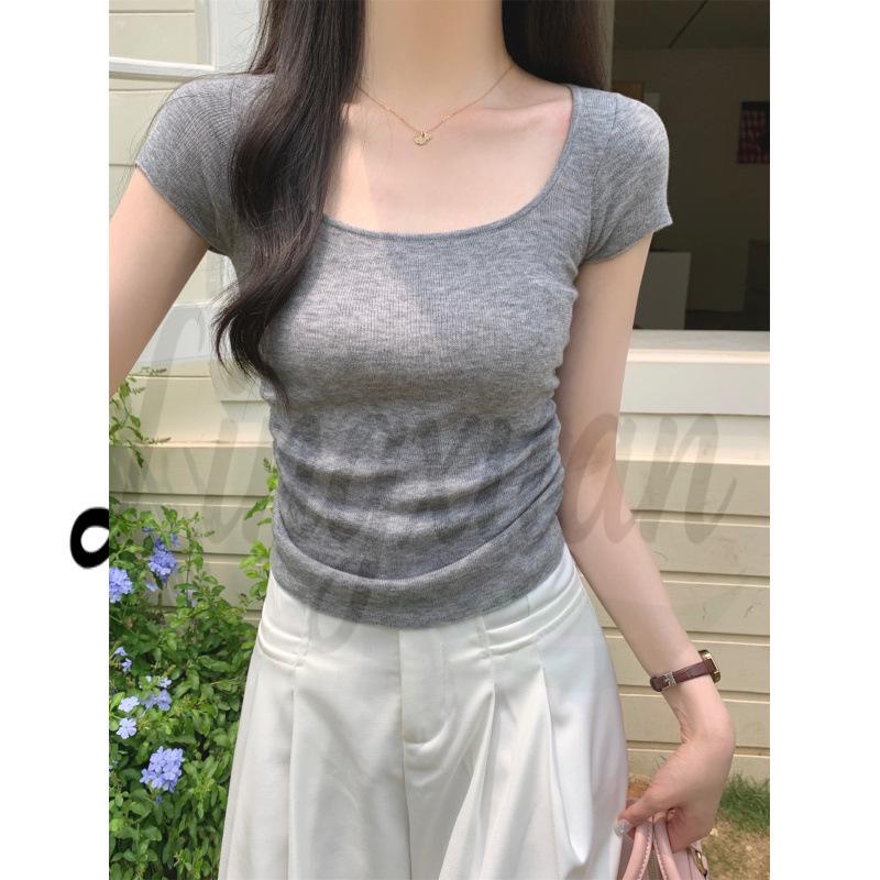 Pure Desire Korean Style Slimming Off-Shoulder Knit Top - Short Sleeve Women s Summer 2026 One Size