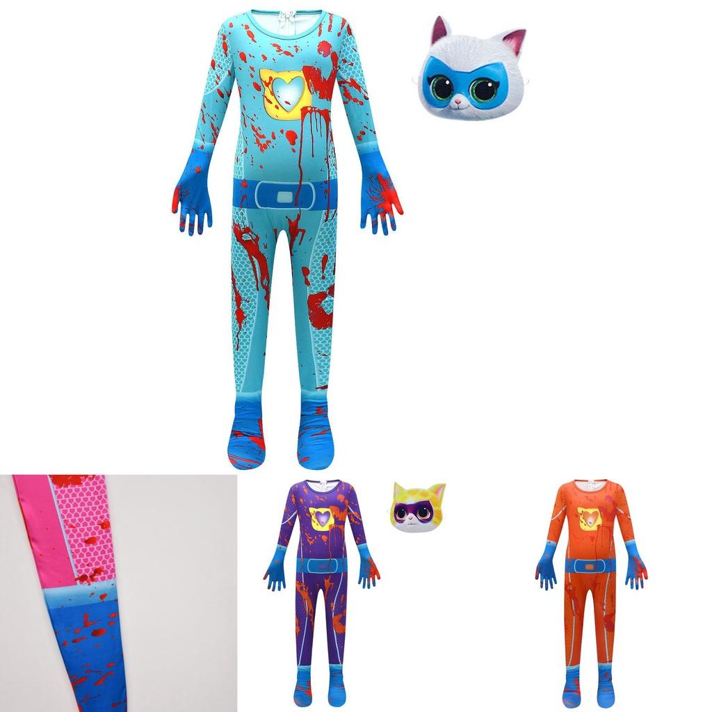Superkitties Kids Onesie Costume With Soft Milk Silk Fabric Cartoon Style Purple Blue Pink Orange 100cm-150cm/43.3-59.05in