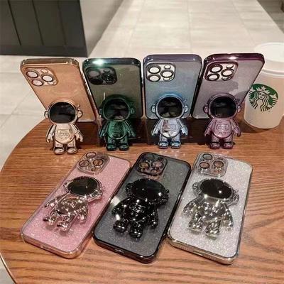 Astronaut Bracket for IPhone16 Glitter Plated Phone Case for Apple 15 Cartoon 14promax Protective Case