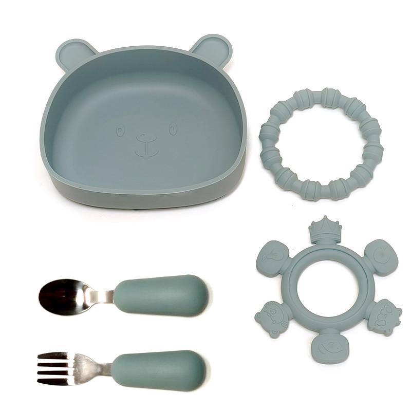 Silicone Infant Fork Spoon Plate Collection Including Suction Cup Children Eating Bowl Infant Supplementary Tableware Collection