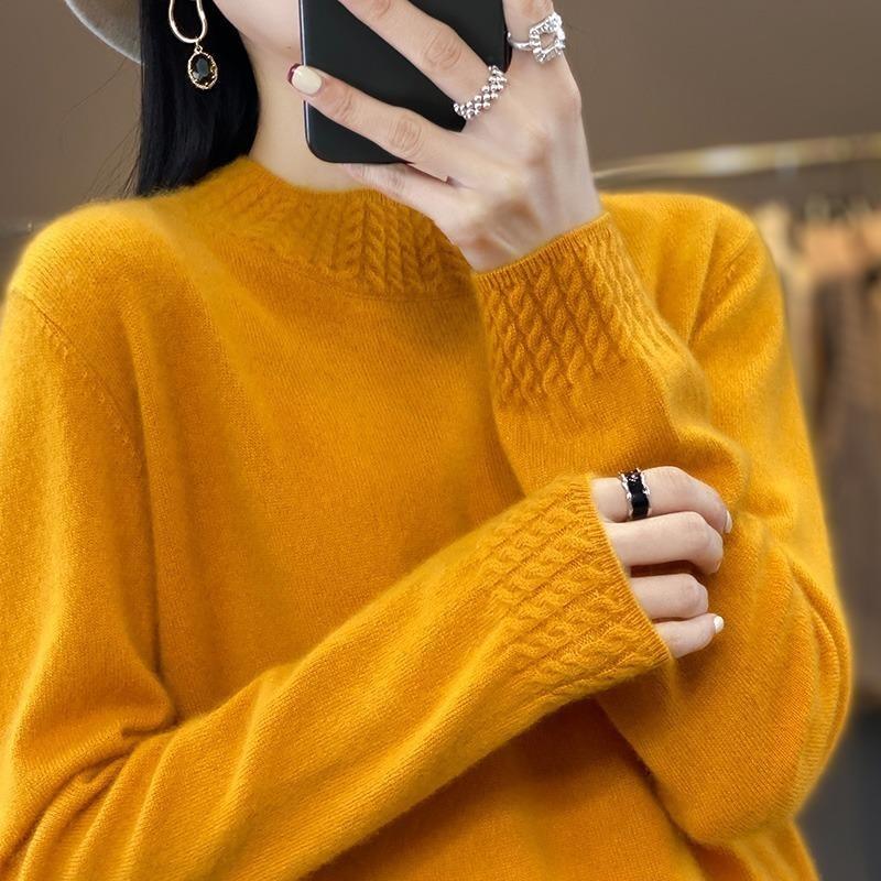 Fashion Long Sleeve Loose Knitted Sweater for Women Half High Collar Base Autumn Winter Pullovers Sweaters Women Casual Solid Ladies Knitwears 2374