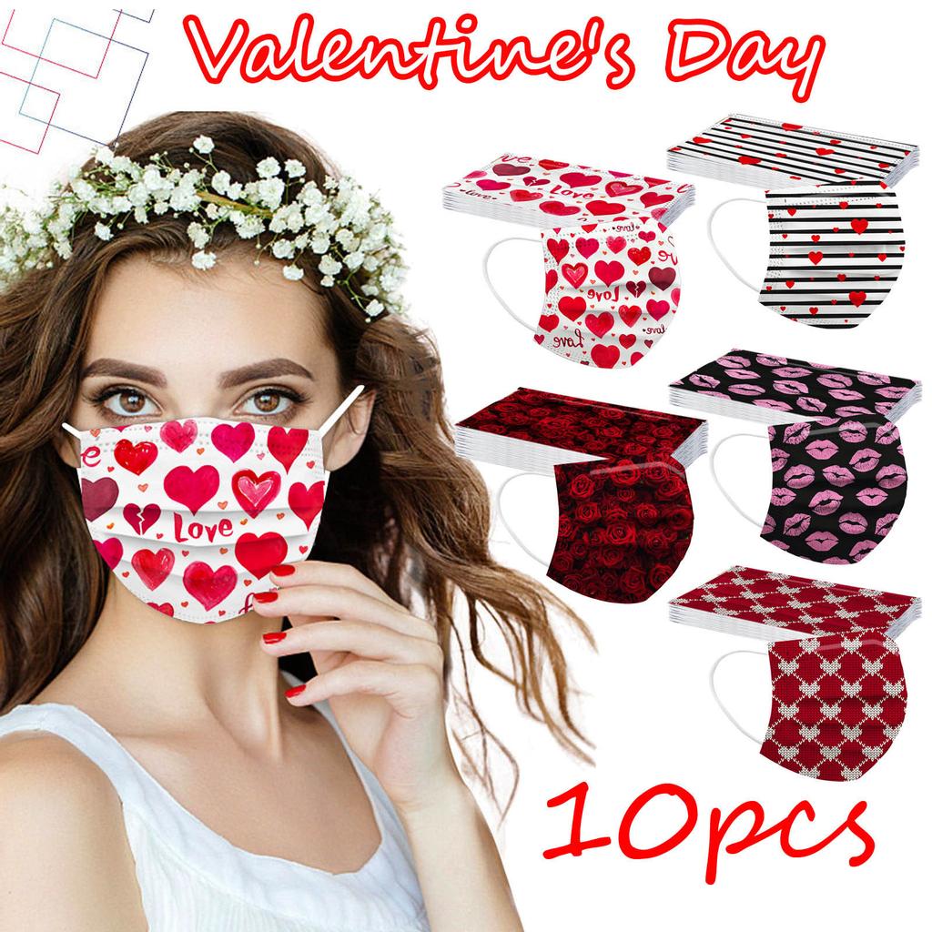 Buy Disposable Face Masks Unisex Adults Valentine's Day Printed 3Layer