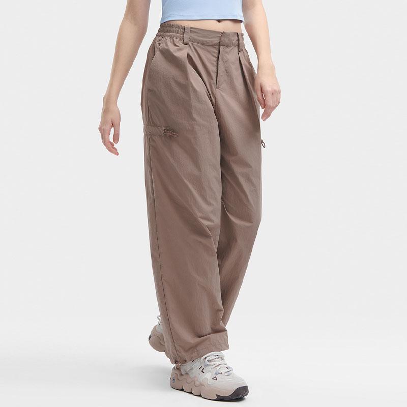 Fila Solid Color Tapered Woven Casual Pants Women Bottoms Apricot Brown F51W429801F-DK