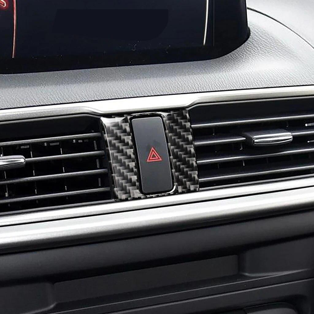 Carbon Fiber Style Car Accessories Interior Warning Lamp Button Trim Cover ABS For Mazda 3 Axela 2013 2014 2015 2016 2017 2018