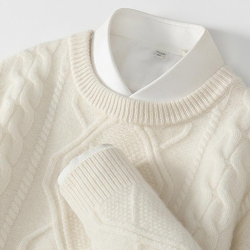 Men's Casual 100% Wool Thickened Sweater - Five-Needle Large Diamond Jacquard Knit