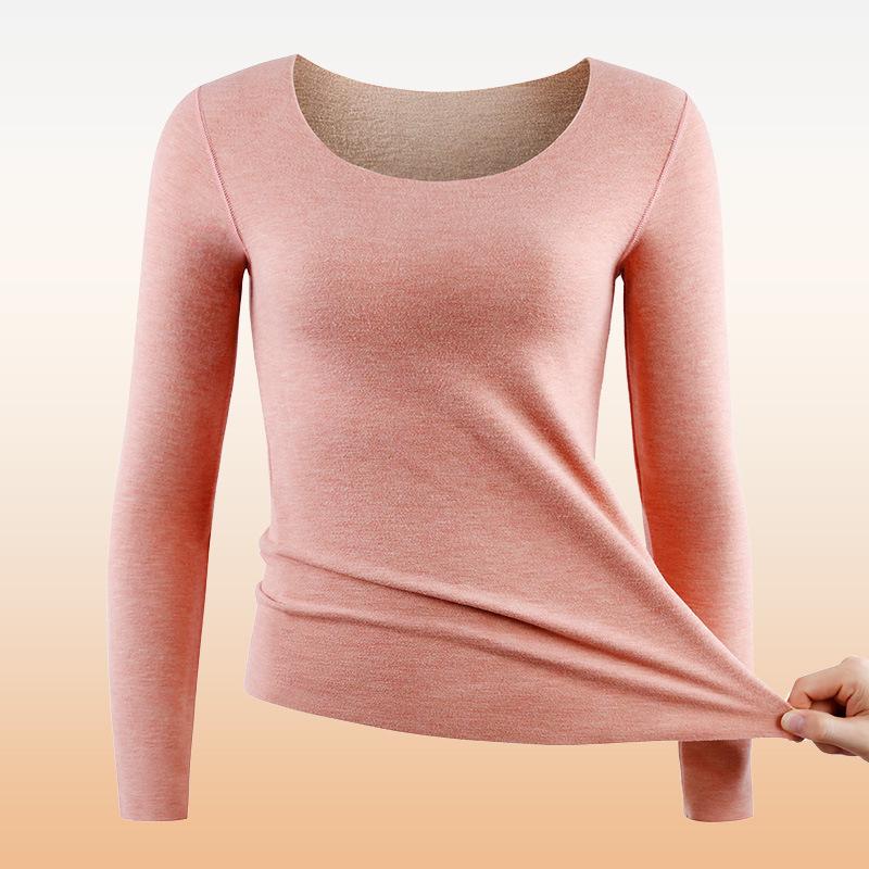 Women's Winter Fleece-Lined Silk Wool Underwear Set - Extra Thick Heat-Generating Base Layer for Autumn.