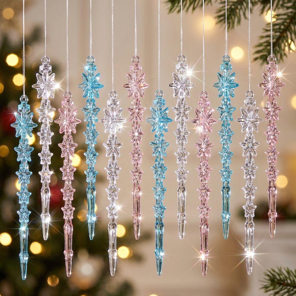 12Pcs Acrylic Christmas Ornaments Icicle Ornaments Christmas Tree Ornaments Holiday Home Decor