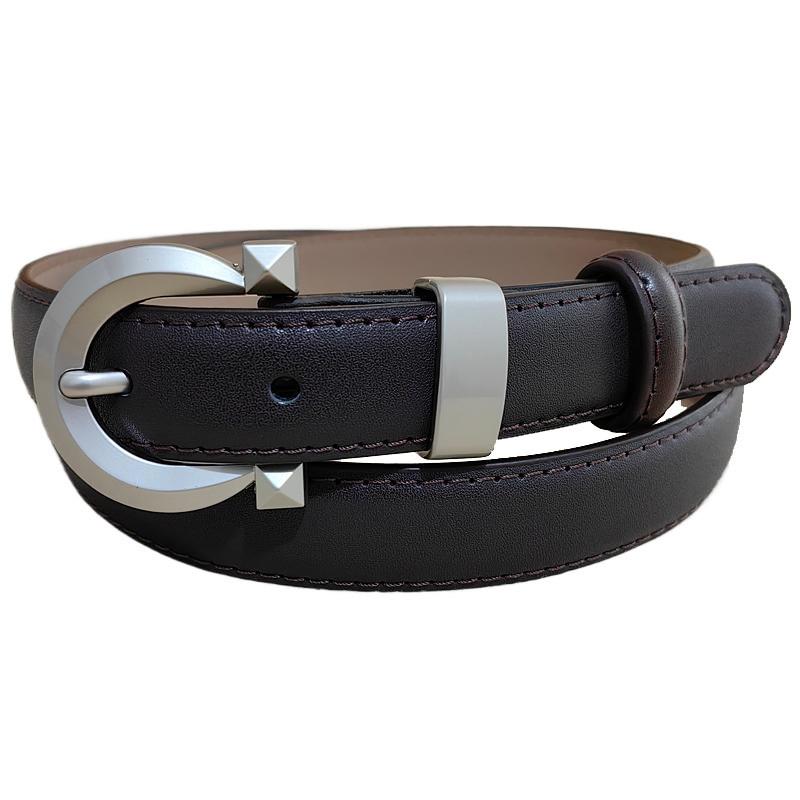 Trendy Women Solid Color Leather Belt With Metallic Buckle For Style Everyday