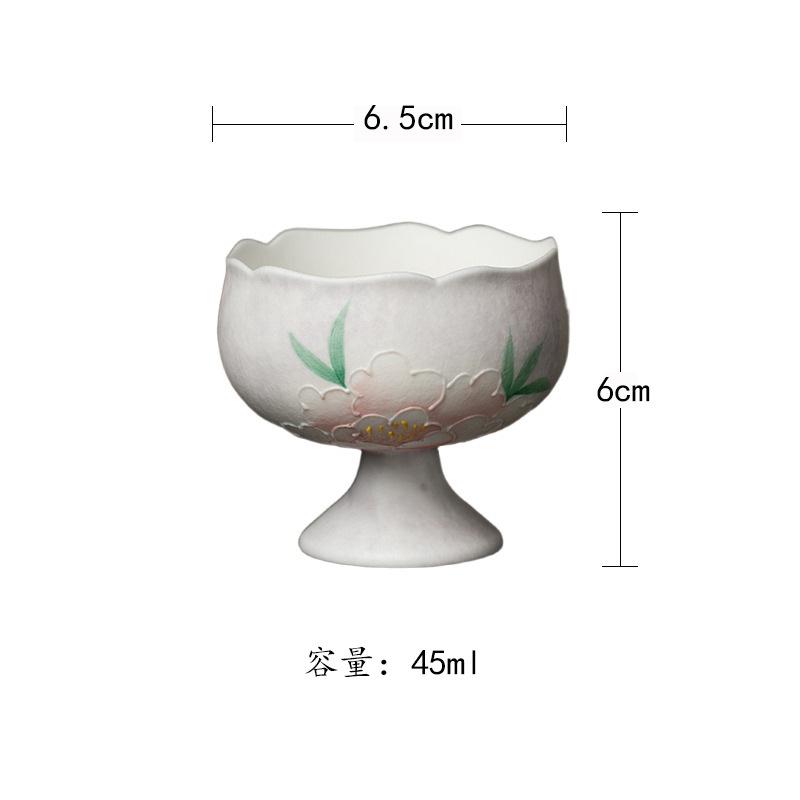 

45ml Hand-painted Peony High Foot Teacup Retro Tea Bowl Cute Cup Tea-tasting Meditation Cup Chazhan Master Cups Tea Items Craft As Your Choose