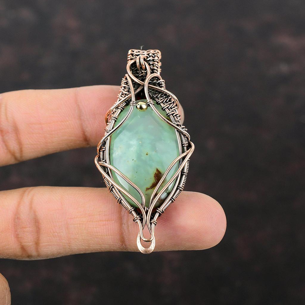 Chrysoprase Copper Pendant Wire Wrapped Gemstone Pendant Copper Jewelry Designer Pendant Gift For Her Handmade Pendant Wire Wrapped Jewelry
